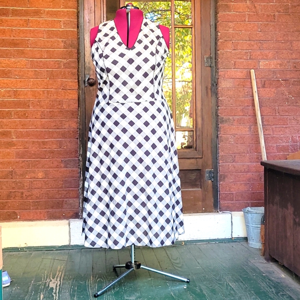 J Peterman black/white check dress sz18
